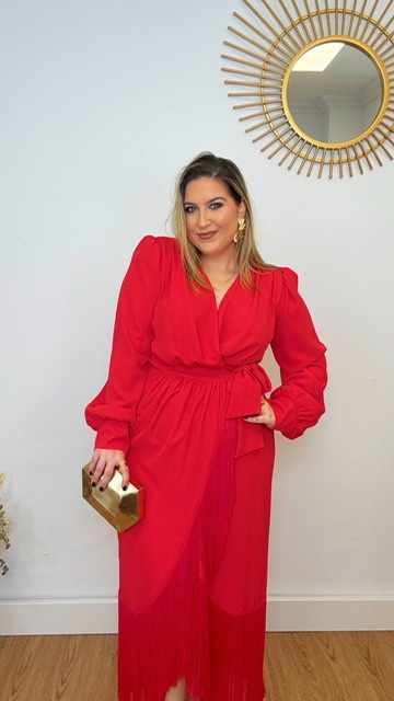 Vestido Isolda Flecos Rojo