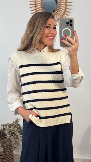 chalecos punto rayas Beige azul marino