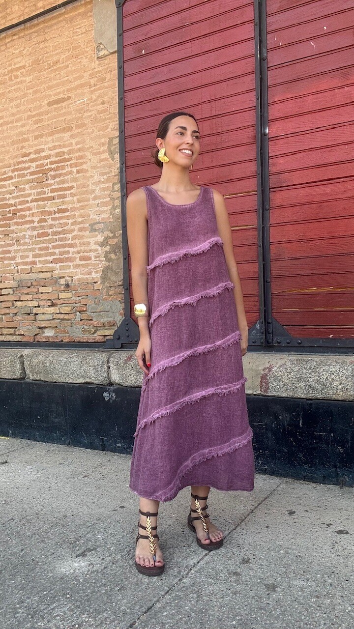 Vestido Detalle flecos Berenjena