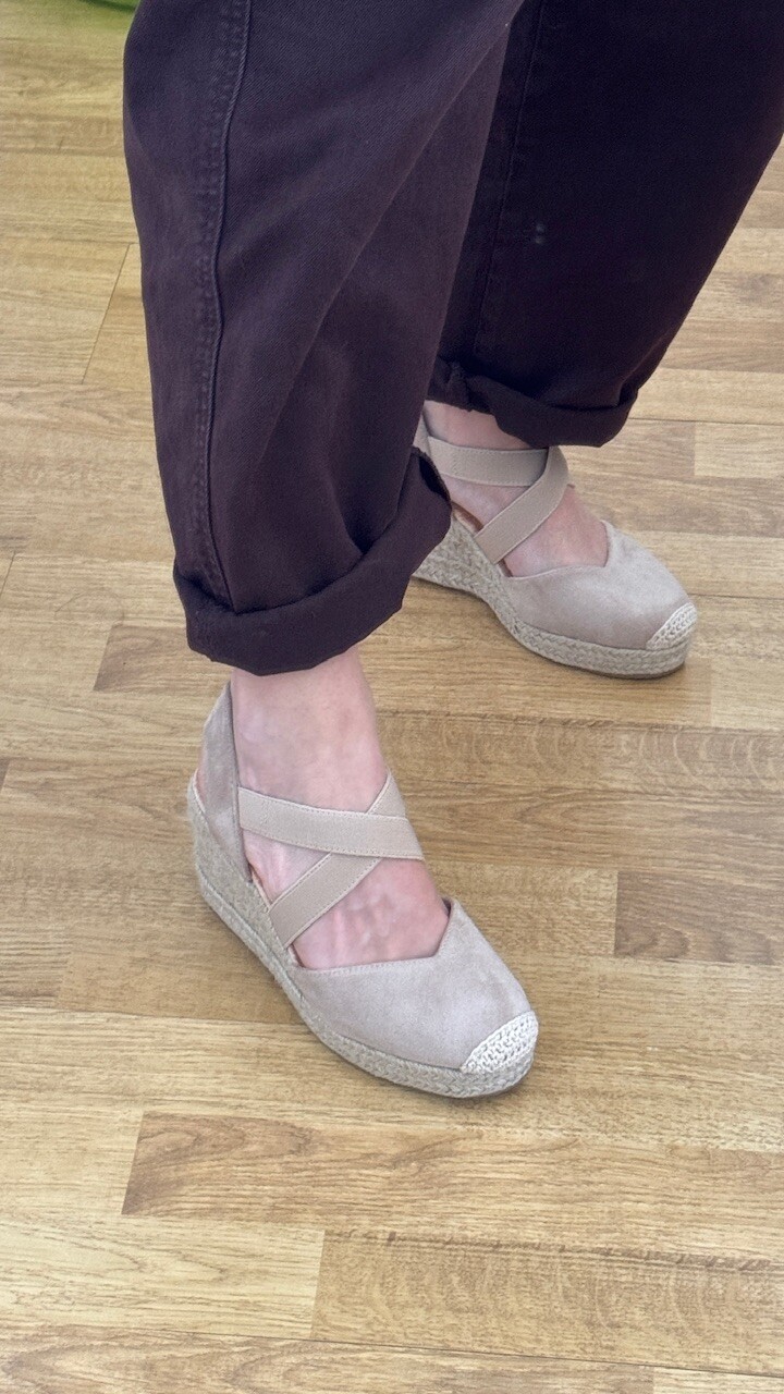 Alpargatas Cuñas Esparto Tiras Elástica Beige